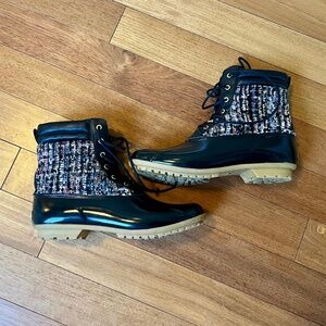 Sam Edelman Caldwell Florence duck boots, like new, size 10 in black/multicolor